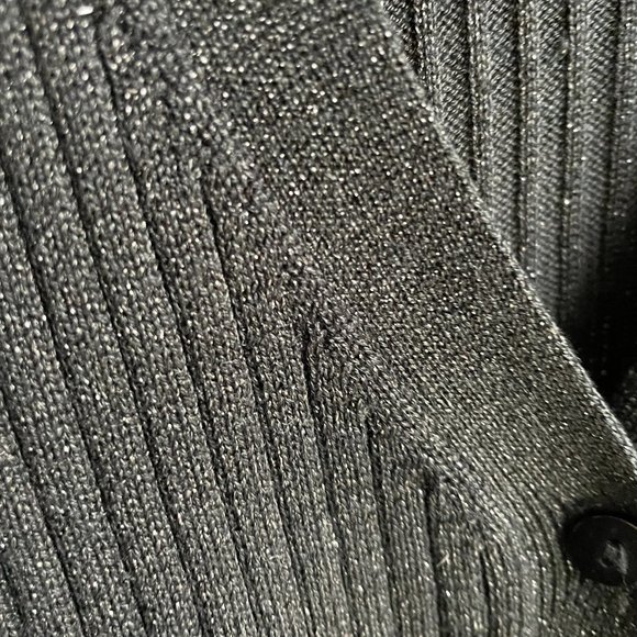 Holt Renfrew Black w/ Silver Thread Silk Blend Cardigan Sweater-Large - Picture 8 of 10
